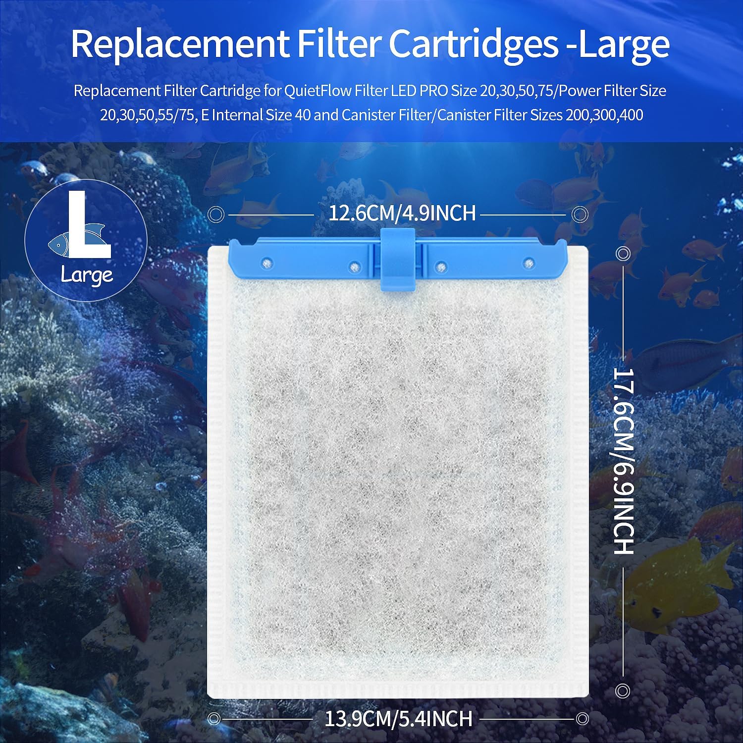 10 Pack Large Replacement Filter Cartridges Compatible for Aqueon QuietFlow Power Filter Size 20,30,50,55/75