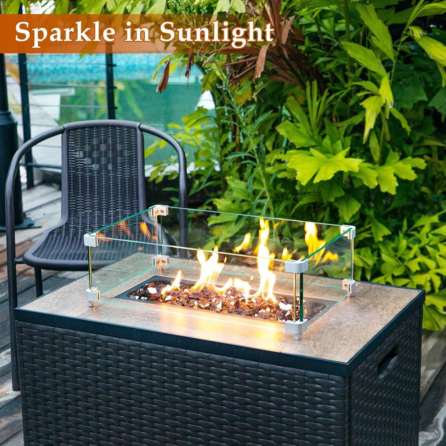 10 lbs Fire Glass for Propane Fire Pit, 1/2 Inch Fire Pit Glass Rocks for Gas Fireplace, Reflective Glass Rocks for Fire Pit Table, Copper