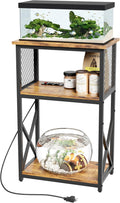 10 Gallon Fish Tank Stand with Power Outlet, 3 Tier Aquarium Stand with Shelf, Turtle/Reptile Tank Stand for Home Office,Adjustable Boards, 20.47''L×11.42''W×30.91''H, Retro Brown
