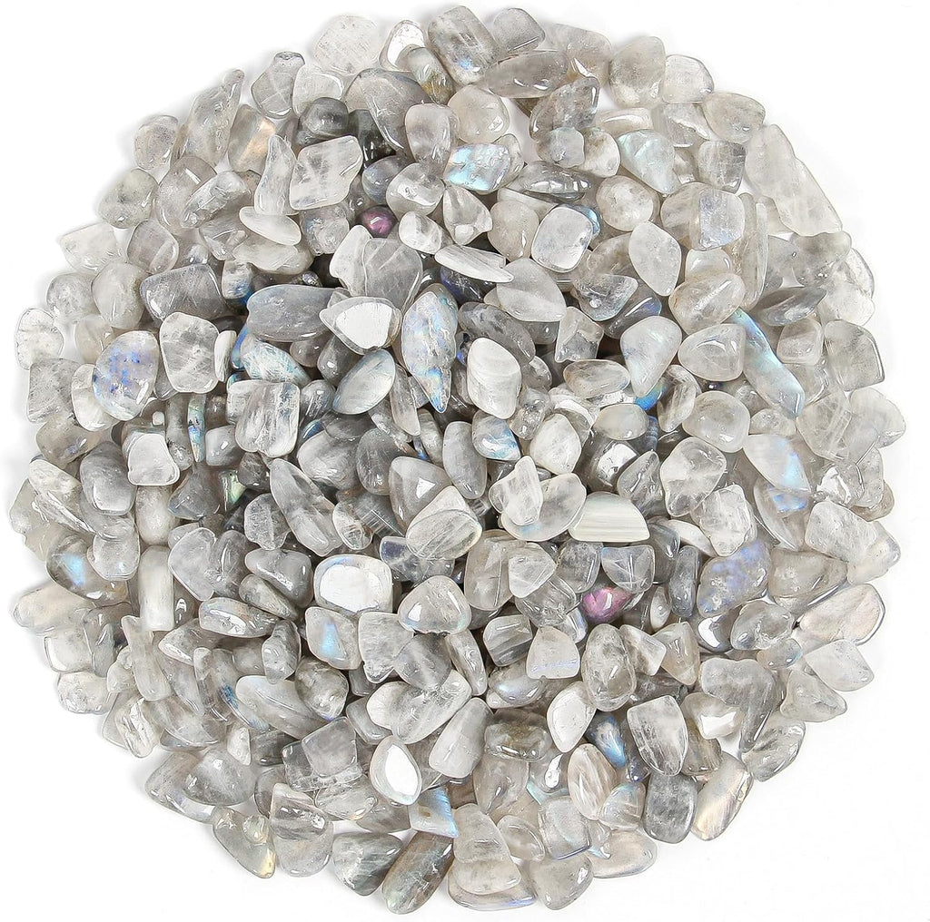 1.1lb Natural Crushed Grey Moonstone Labradorite Crystal Tumbled Chips - Grey Labradorite Healing Crystals Chips Bulk