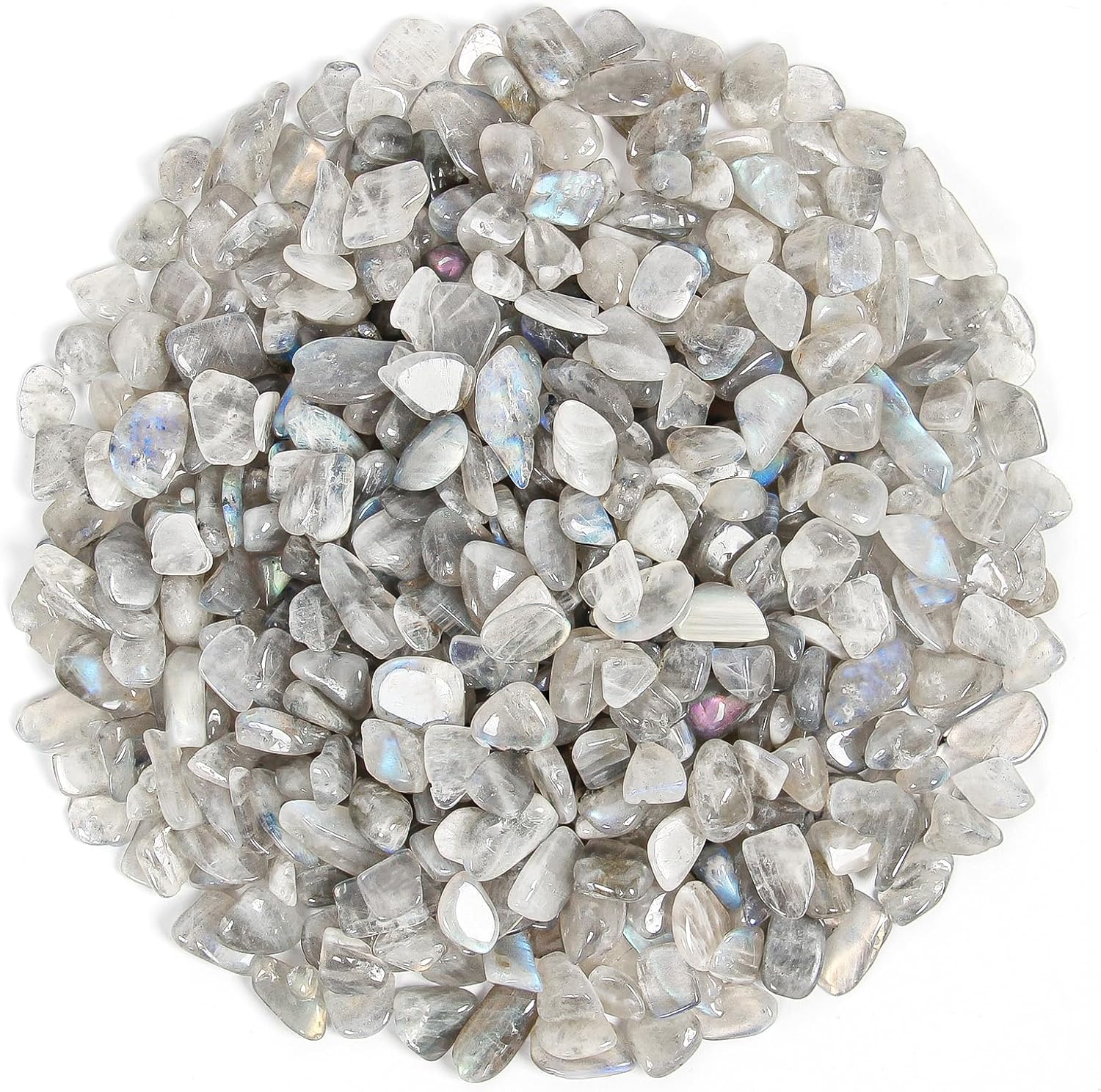 1.1lb Natural Crushed Grey Moonstone Labradorite Crystal Tumbled Chips - Grey Labradorite Healing Crystals Chips Bulk