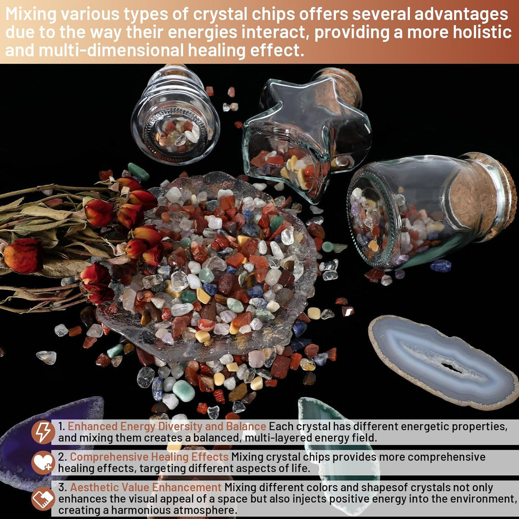 1.1lb Natural Mixed Crystal Chips Stones- Crushed Healing Crystal Gemstones for Witchcraft, Decorative Rocks for Aquarium Fish Tank, Vase Filler, DIY Crafts, Beautiful Package for Gift.