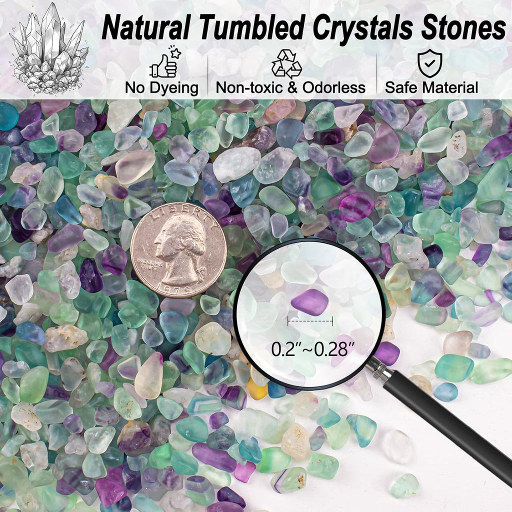 0.5 Lb/230g Fluorite Crystal Chips Stones Decorative Crystal Pebbles, Irregular Shaped Natural Quartz Stones Aquarium Gravel Rocks for Vases Filler, Garden and Fish Tank Decoration