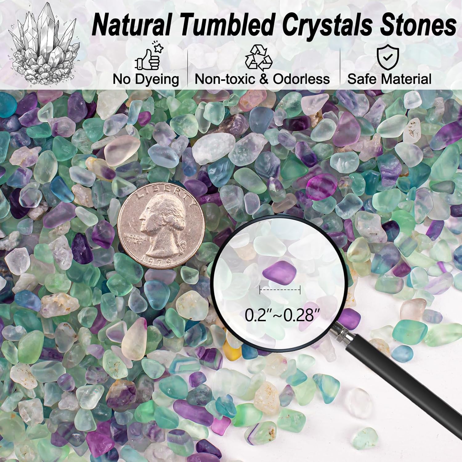 0.5 Lb/230g Fluorite Crystal Chips Stones Decorative Crystal Pebbles, Irregular Shaped Natural Quartz Stones Aquarium Gravel Rocks for Vases Filler, Garden and Fish Tank Decoration