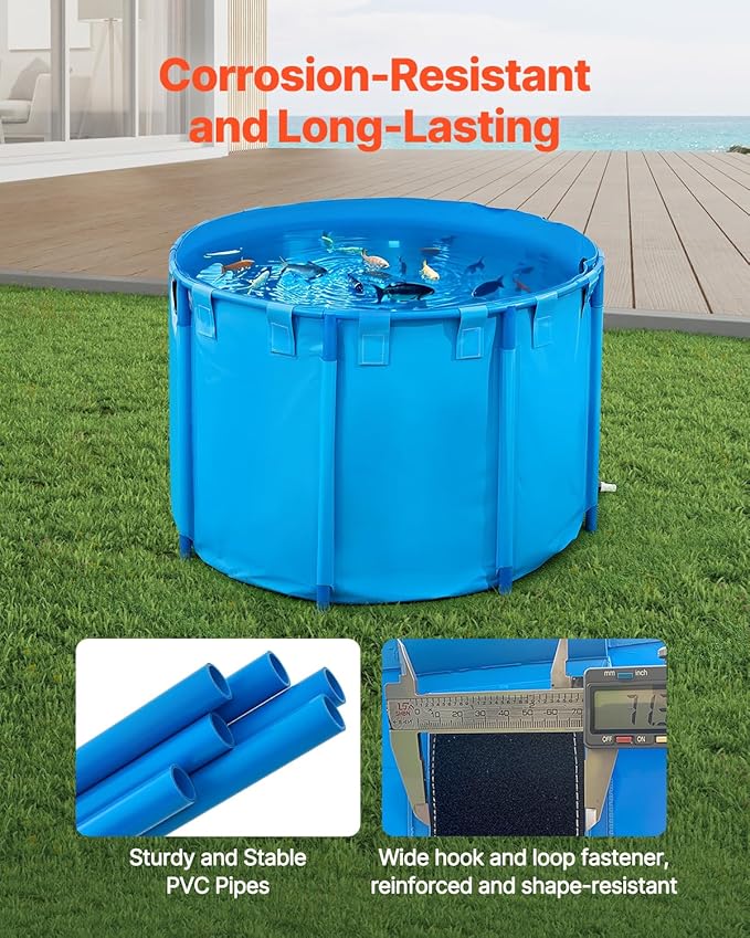 VEVOR KOI Aquarium Tank Above Ground Fish Pond, 450 Gallon Foldable Canvas Fish Pool Pond, Outdoor/Indoor Round No Dig Turtle Goldfish Pond with 304SS Frame and Drain Valve