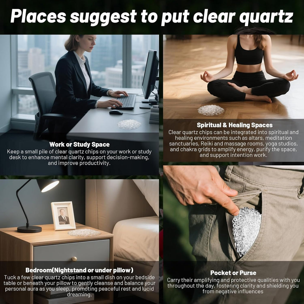 1.1lb Natural Crushed Clear Quartz Crystal Tumbled Chips-Healing Crystals Chips Bulk, Crushed Crystal Gemstones for Crafts, Beautiful Package for Gift (Clear Quartz)