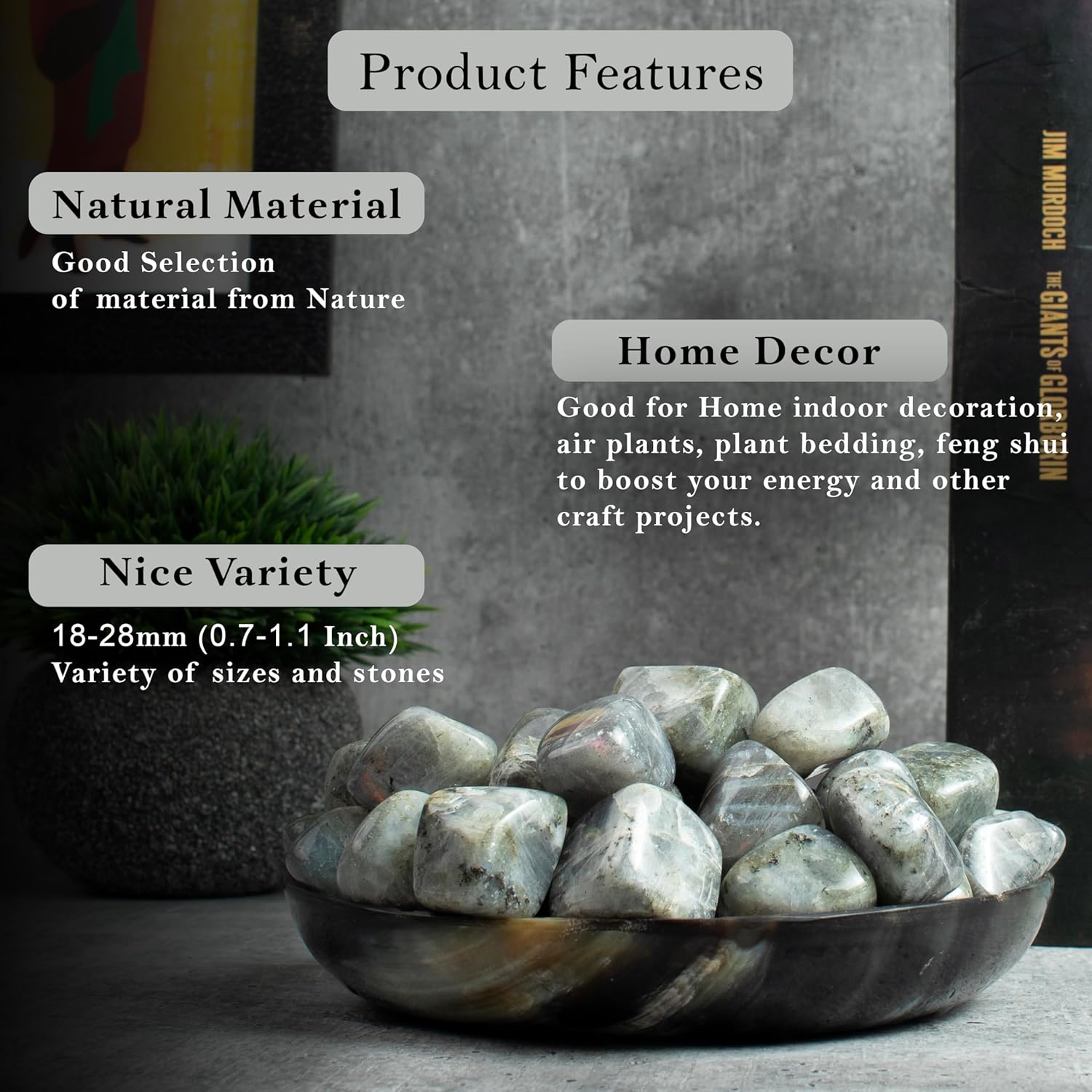 "Crocon 1LB Purple Labradorite Tumbled Stones and Crystals Bulk 2000+ Carats Natural Crystal Kit for Reiki Healing Crystal Polished, Tumble Stones, Chakra Balancing, Reiki Gift, Home Decor Size : 20mm"