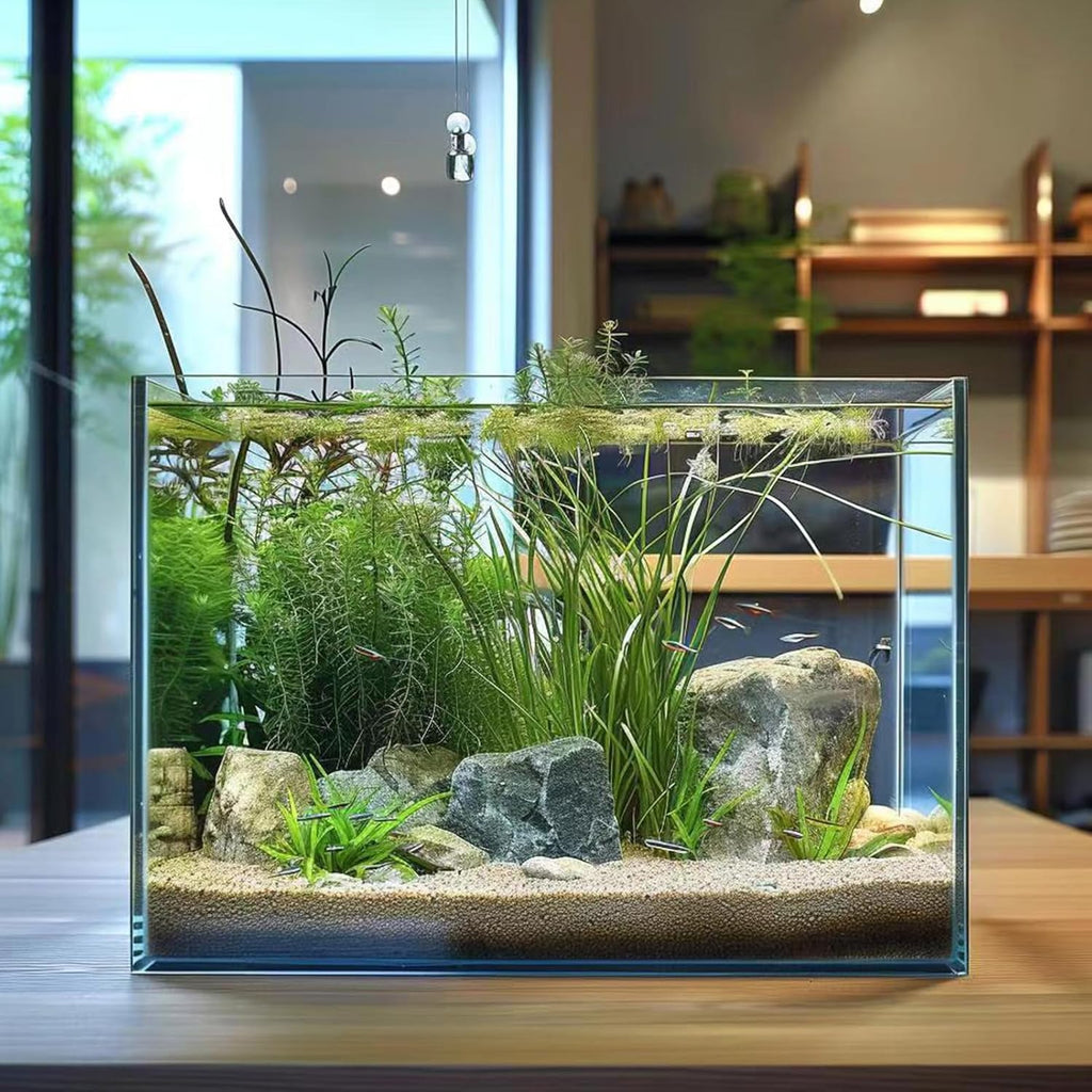 10 Gallon Glass Fish Tank, Easy to Maintain Small Aquarium for Betta/Goldfish/Snails/Shrimp and Aquatic Planting.