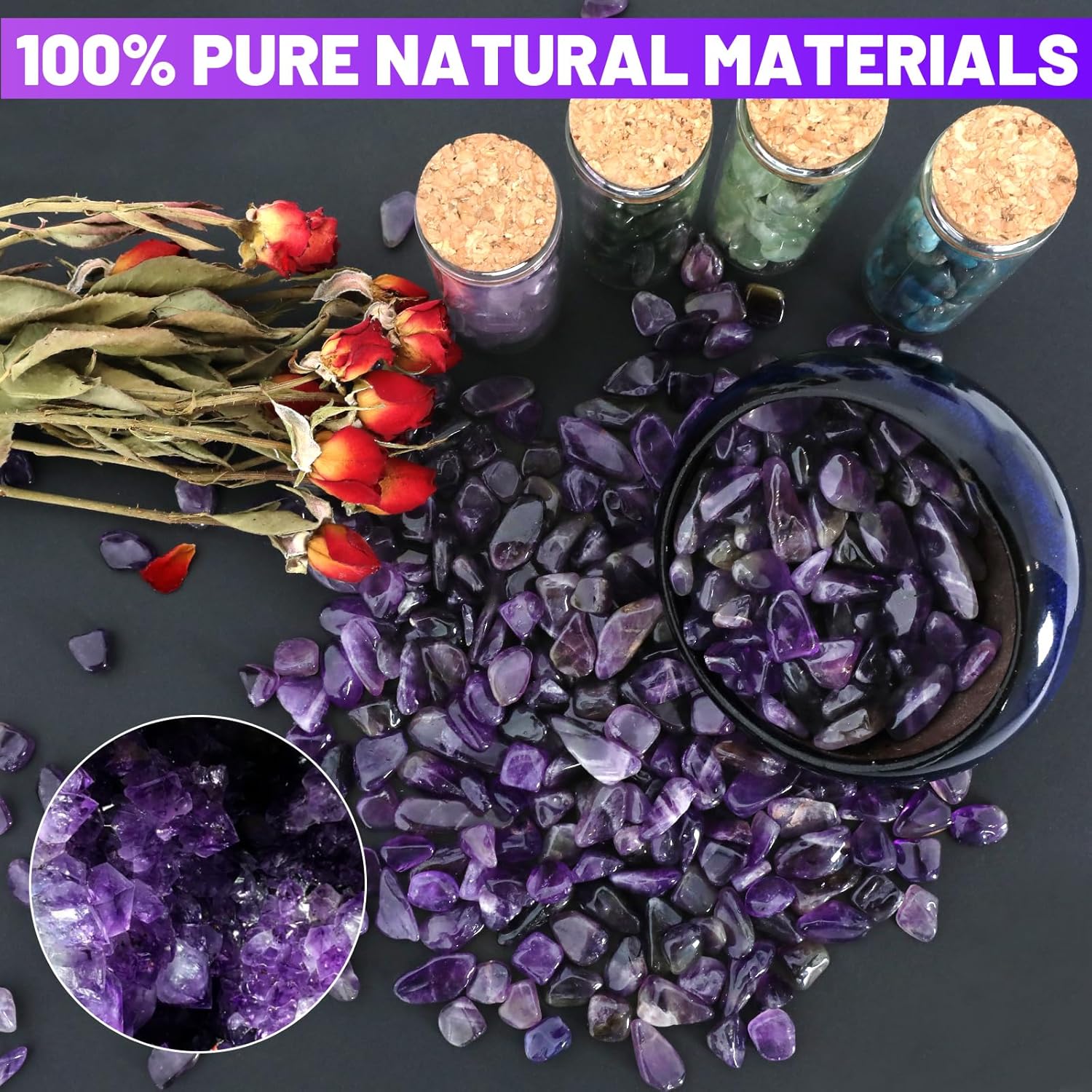 1.1lb Natural Crushed Amethyst Crystal Tumbled Chips-Healing Crystals Chips Bulk, Crushed Crystal Gemstones for Crafts, Beautiful Package for Gift (Amethyst)