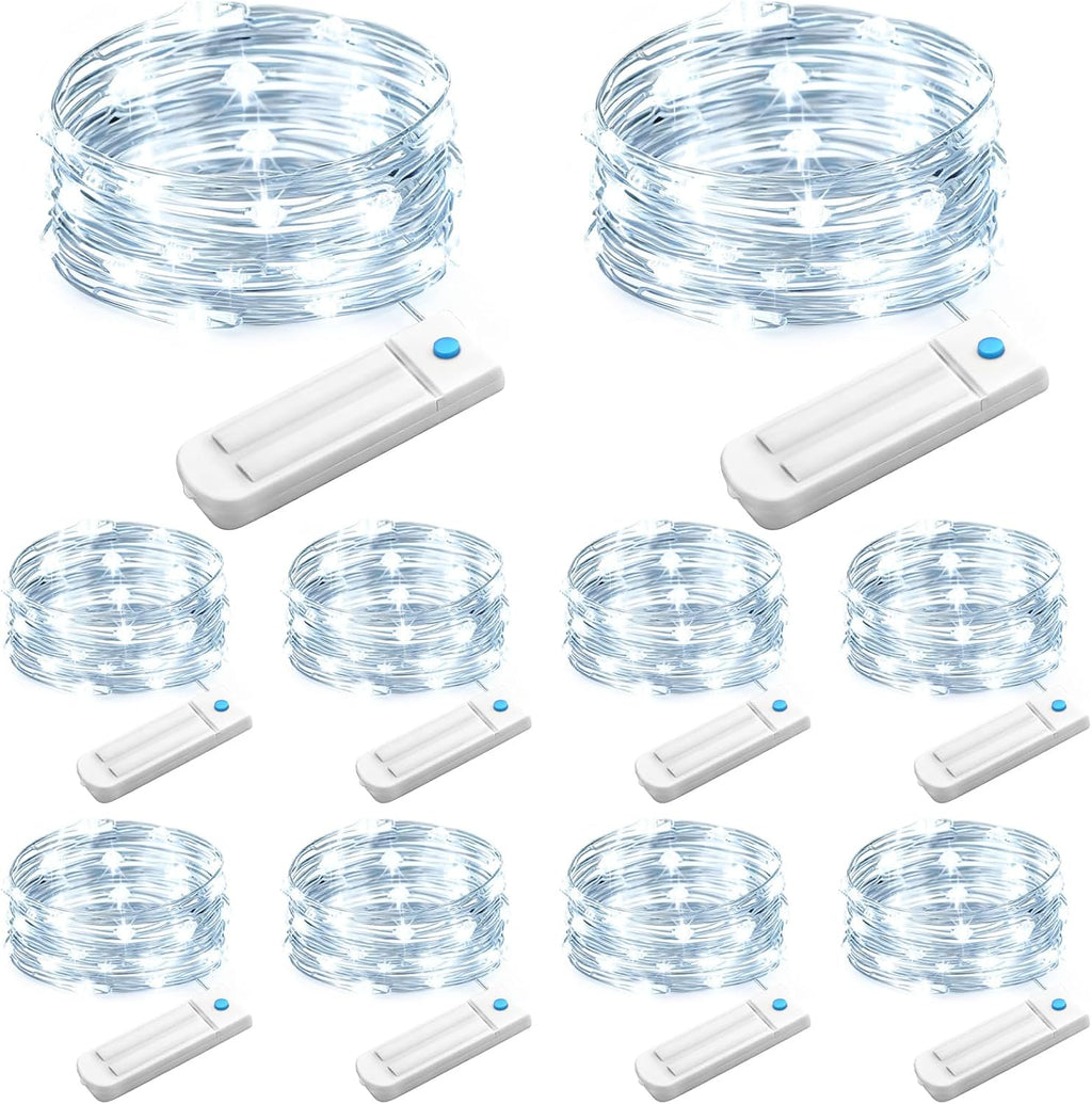 10 Pack Fairy Lights Battery Operated with Timer, 10 Ft 30 LED String Lights Indoor Outdoor, 8 Modes Waterproof Twinkle Lights for Bedroom DIY Crafts Home Party Wedding Christmas Decor, Cool White