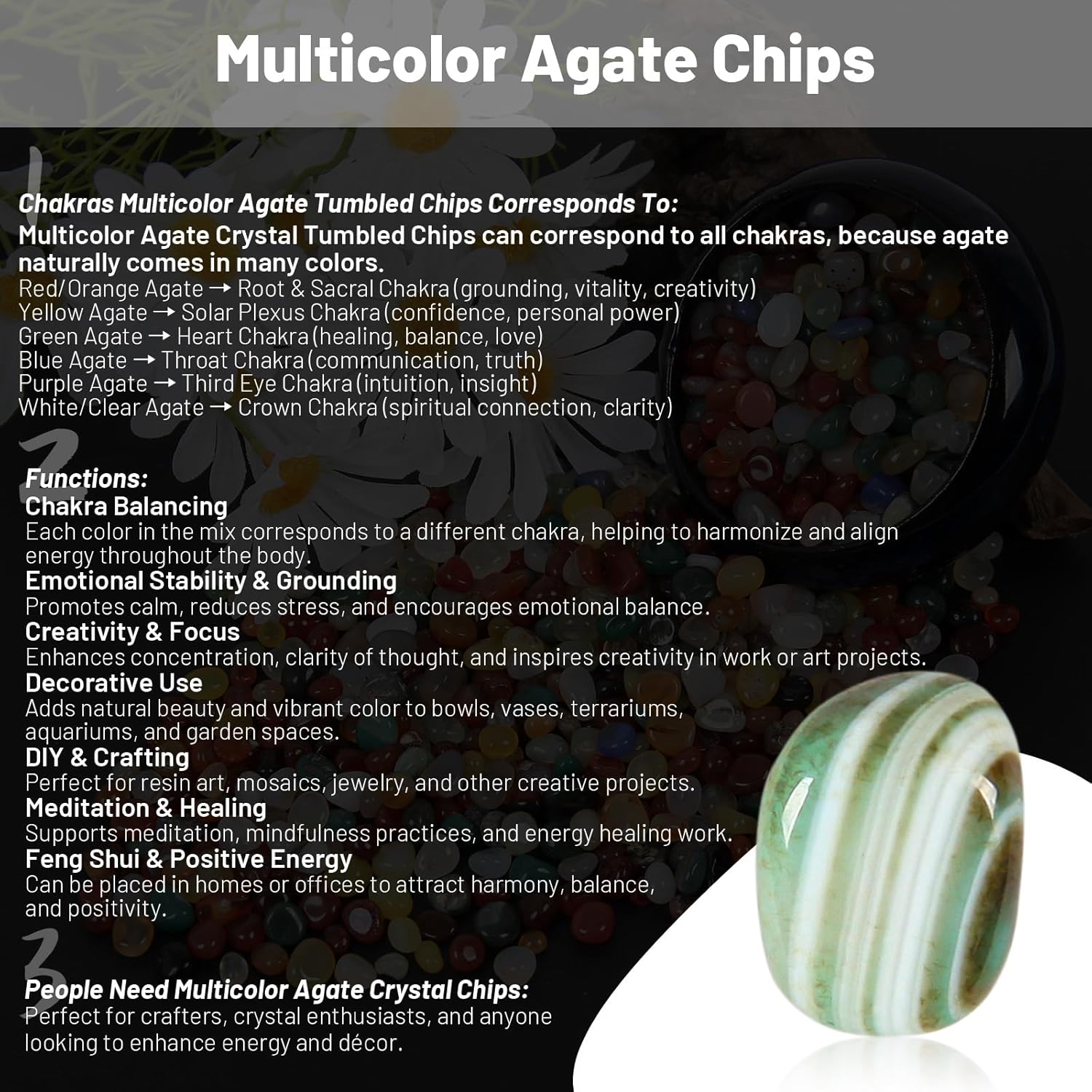 1.1lb Natural Multicolor Agate Crystal Tumbled Chips-Agate Healing Crystals Chips, Crushed Crystal Gemstones for Crafts, Beautiful Package for Gift (Multicolor Agate)