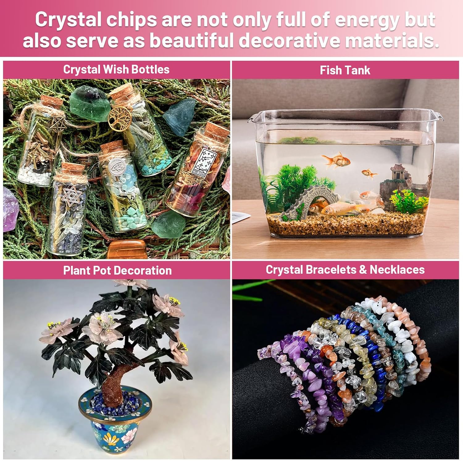 1.1lb Natural Crushed Rose Quartz Crystal Tumbled Chips-Healing Crystals Chips Bulk, Crushed Crystal Gemstones for Crafts, Beautiful Package for Gift (Rose Quartz)