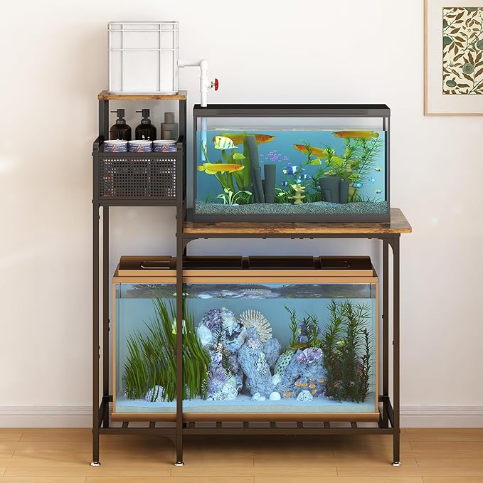 Wisdom Star 10-20 Gallon Aquarium Stands Metal Frame, Fish Tank with Stand with Cabinet Storage, 33.1" L * 15" W Tabletop, 330LBS Capacity, Fits Aquarium,Turtle Tank or Reptile Terrariums, Black