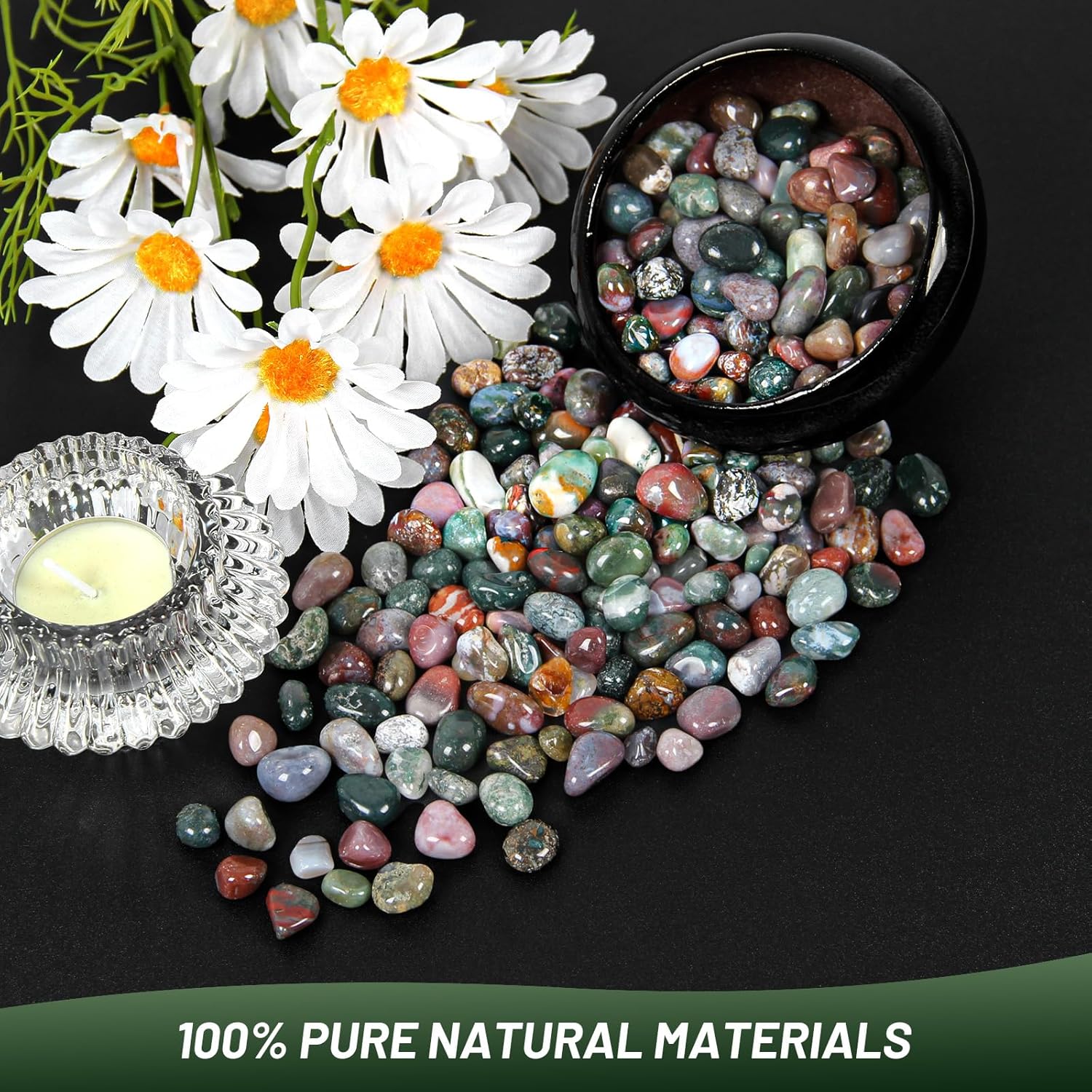 1.1lb Natural Crushed Ocean Jasper Crystal Tumbled Chips-Healing Crystals Chips Bulk, Crushed Crystal Gemstones for Crafts, Beautiful Package for Gift (Ocean Jasper)