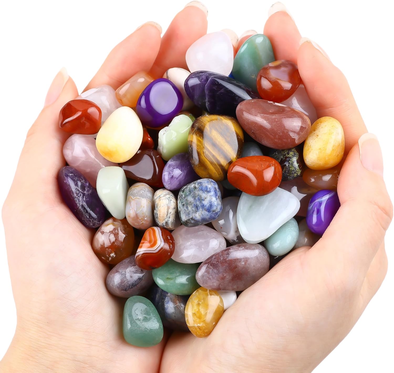 0.62lb Natural Gemstones Crystal Bulk Tumbled Polished Stones Irregular Amethyst Stones Rocks Chakra Colorful Crystal Vase Filler Decor Energy Reiki Beginner Birthday Gifts 0.47to 0.63 in