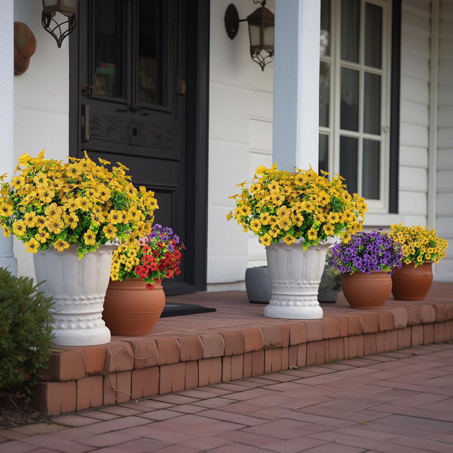 10 Bundles Artificial Faux Flowers for Outdoor,10Pcs Fake Flowers for Home Decor,Plastic Flowers Shrubs Lifelike Artificial Greenery Home Porch Stems Outside Decor(Yellow