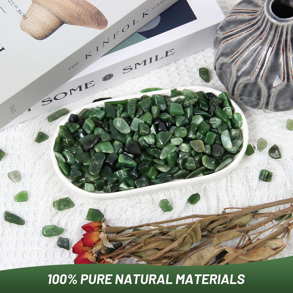 1.1lb Natural Green Jasper Crystal Chips-Healing Crystals Tumbled Chips, Green Jasper Crushed Crystal Gemstones for Crafts, Beautiful Package for Gift