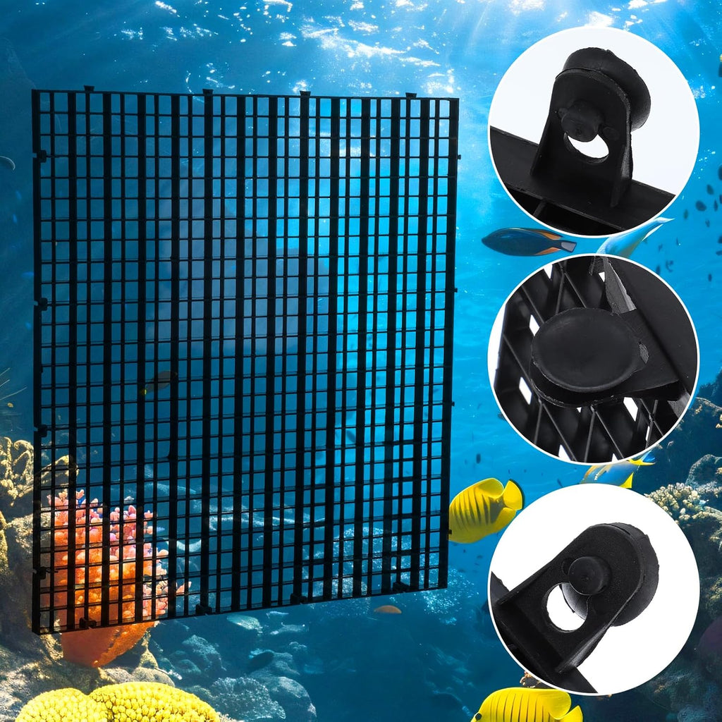 10 Pcs Aquarium Divider Tray Plastic Grid Aquarium Egg Crate Light Diffuser, Fish Tank Divider Filter Bottom Isolation with 12Pcs Sucker Clip