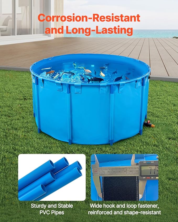 VEVOR Canvas Fish Pond, 818 Gal Capacity Above Ground Fish Pond, Foldable PVC Koi Tank, Round Goldfish Tank with Stable Frame and Drain Valve, for Aquaculture, Koi Breeding, and Irrigation