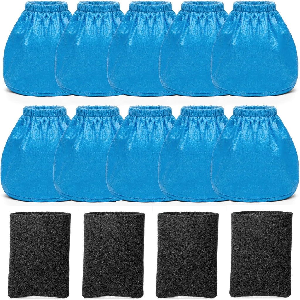 10 Pack VRC2 Cloth Filters + 4 Pack VFF21 Foam Filter Kit Compatible with Vacmaster 1.5 to 3.2 Gallon Wet/Dry Vacuums, Also Fit for Armor All 2.5 Gallon Shop Vacuums AA155 AA256 AA255