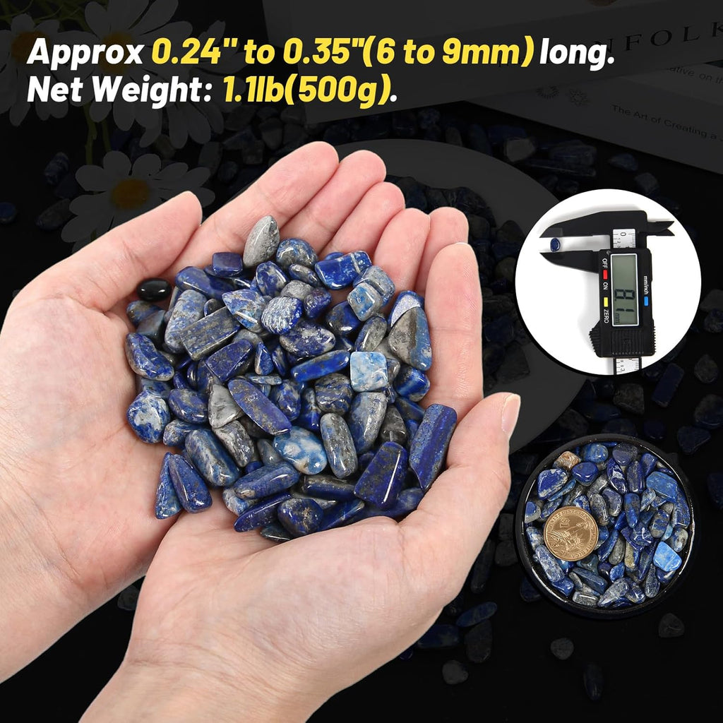 1.1lb Natural Crushed Lapis Lazuli Crystal Tumbled Chips-Lapis Lazuli Healing Crystals Chips Bulk, Crushed Crystal Gemstones for Crafts, Beautiful Package for Gift(Lapis Lazuli)