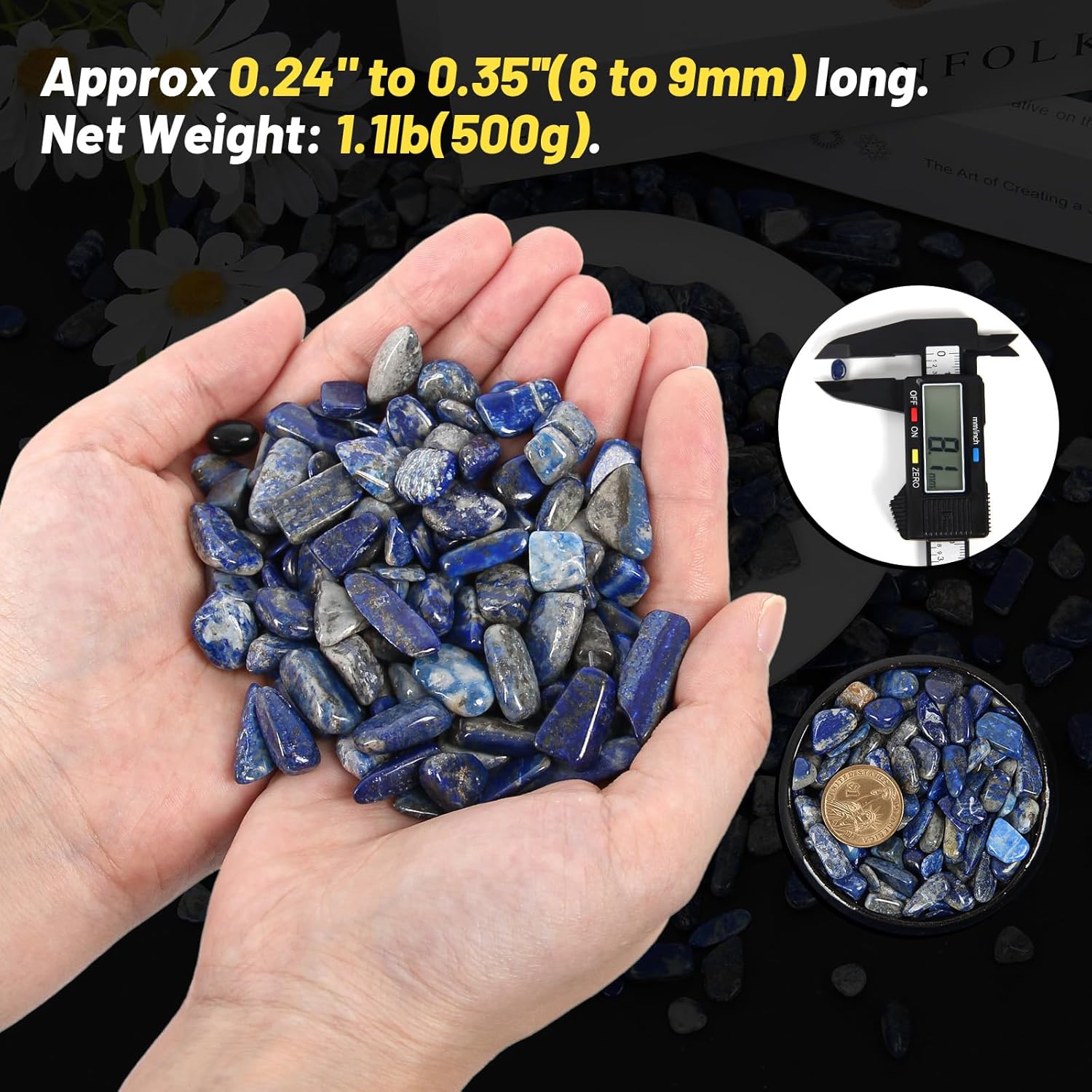 1.1lb Natural Crushed Lapis Lazuli Crystal Tumbled Chips-Lapis Lazuli Healing Crystals Chips Bulk, Crushed Crystal Gemstones for Crafts, Beautiful Package for Gift(Lapis Lazuli)
