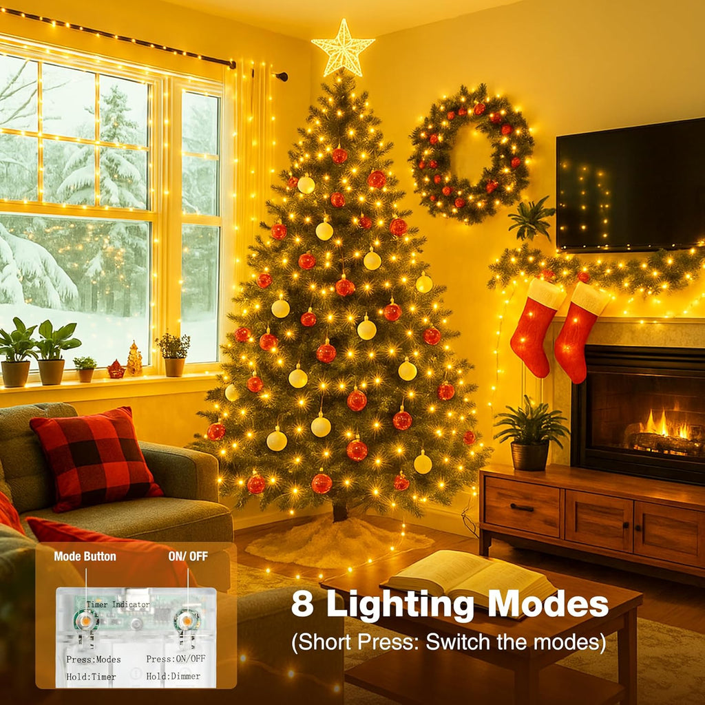 10 Pack 16FT 50 LED Fairy Lights Battery Operated with Timer, 8 Modes USB Mini Twinkle Light, Small String Lights for Christmas Tree Wreath Vase Bedroom DIY Party Decorations-Warm White