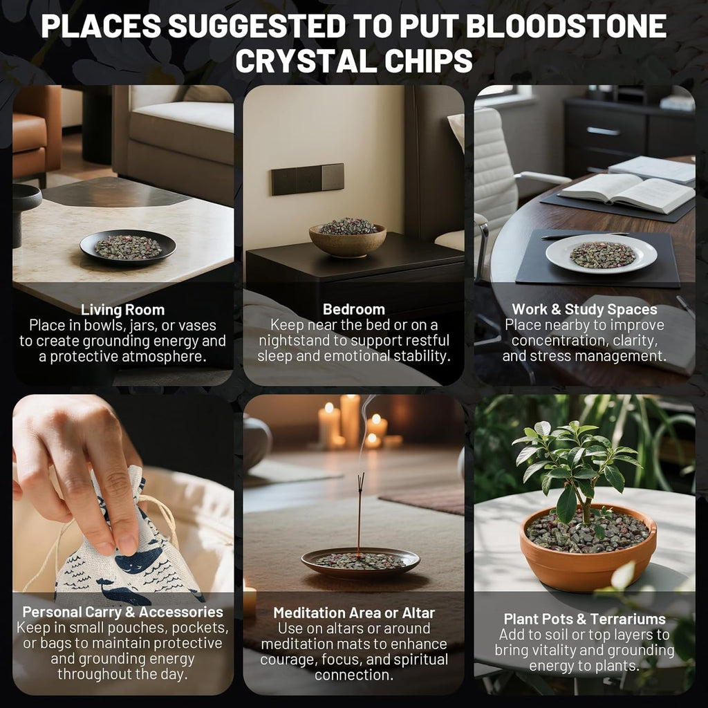 1.1lb Natural Crushed Bloodstone Quartz Crystal Tumbled Chips-Blood Stone Healing Crystals Chips Bulk, Crushed Crystal Gemstones for Crafts, Beautiful Package for Gift