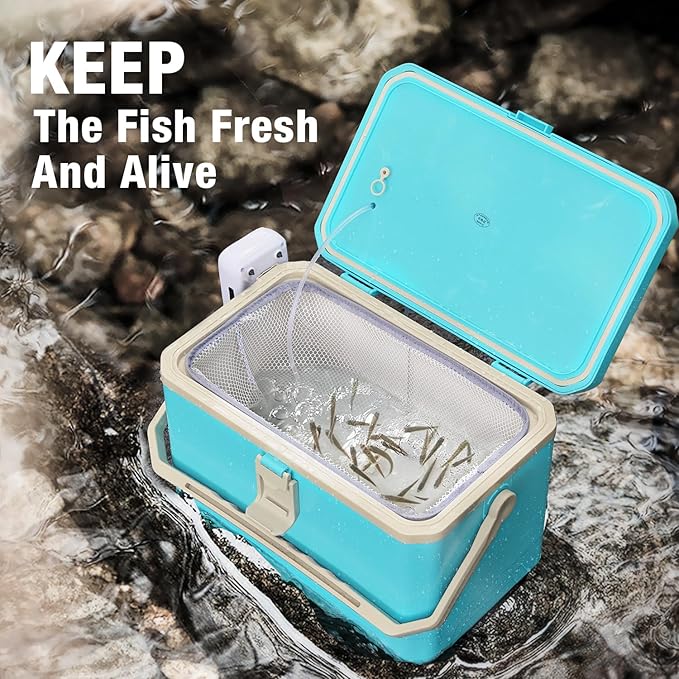 Ghosthorn Fishing Cooler 11QT/15QT Live Bait Cooler with 4000mAh Rechargeable Aerator for Fishing,Bait Bucket for Live Fish Shrimp,Portable Minnow Bucket for Boat Outdoors