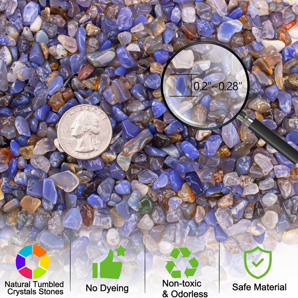 0.88 Lb Crystal Chips Stones Tumbled Crushed Stone Blue Agate, Irregular Shaped Gemstone Pebbles Gravel Rocks for Vase Fillers, Aquarium Gravel Rocks and Home Decoration
