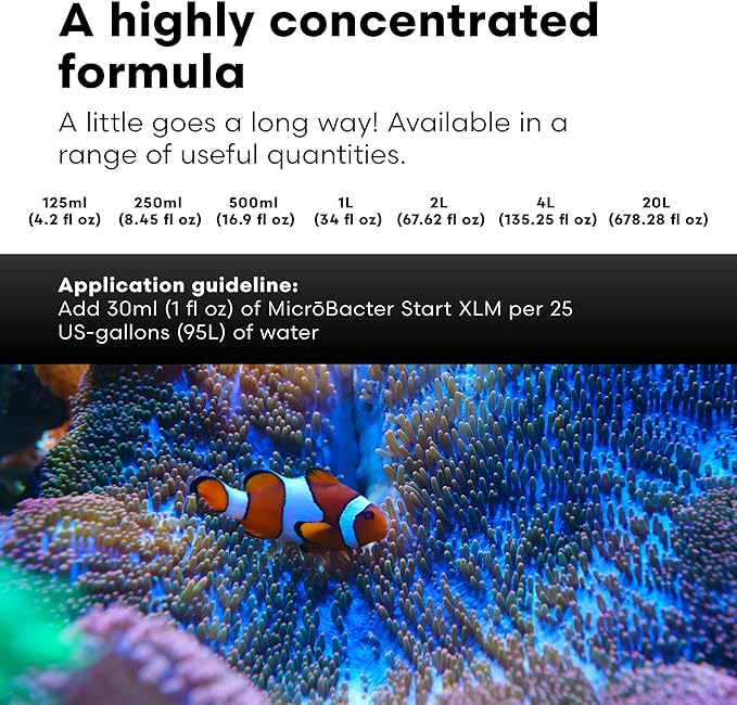Brightwell Aquatics MicroBacter Start XLM - Concentrated Saltwater Nitrifying Bacteria - Quick Start Fish Tank Starter, Lift Microbe Levels & Water Filtering - Marine Aquarium Treatments, 8.45 fl oz