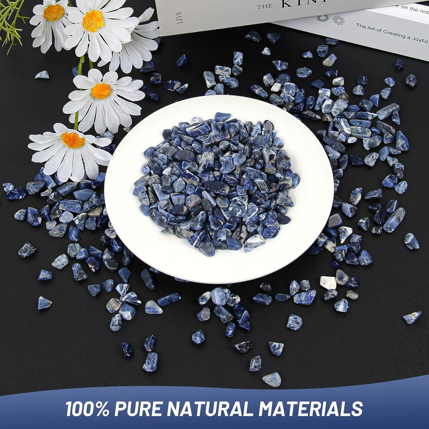 1.1lb Natural Crushed Sodalite Quartz Crystal Tumbled Chips-Sodalite Healing Crystals Chips Bulk, Crushed Crystal Gemstones for Crafts, Beautiful Package for Gift (Sodalite)