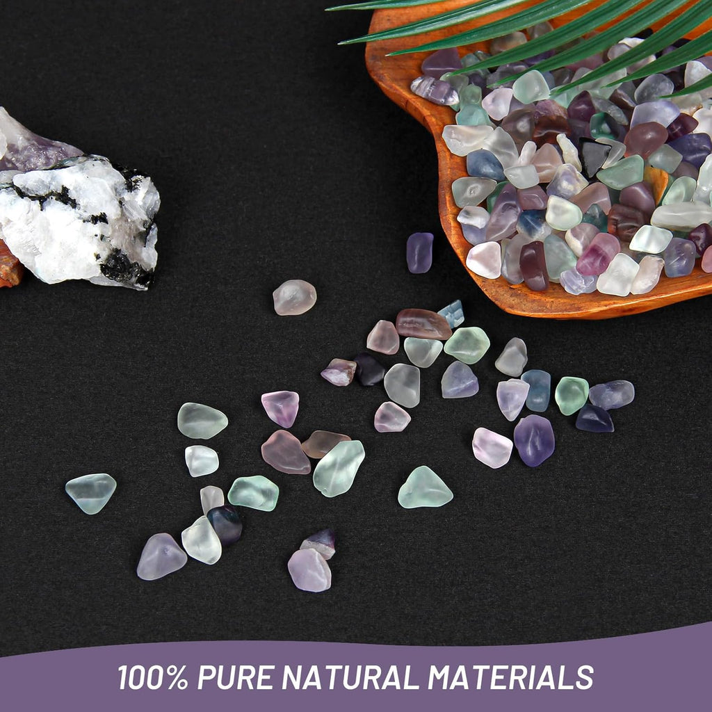 1.1lb Natural Crushed Fluorite Crystal Tumbled Chips-Healing Crystals Chips Bulk, Crushed Crystal Gemstones for Crafts, Beautiful Package for Gift (Fluorite)