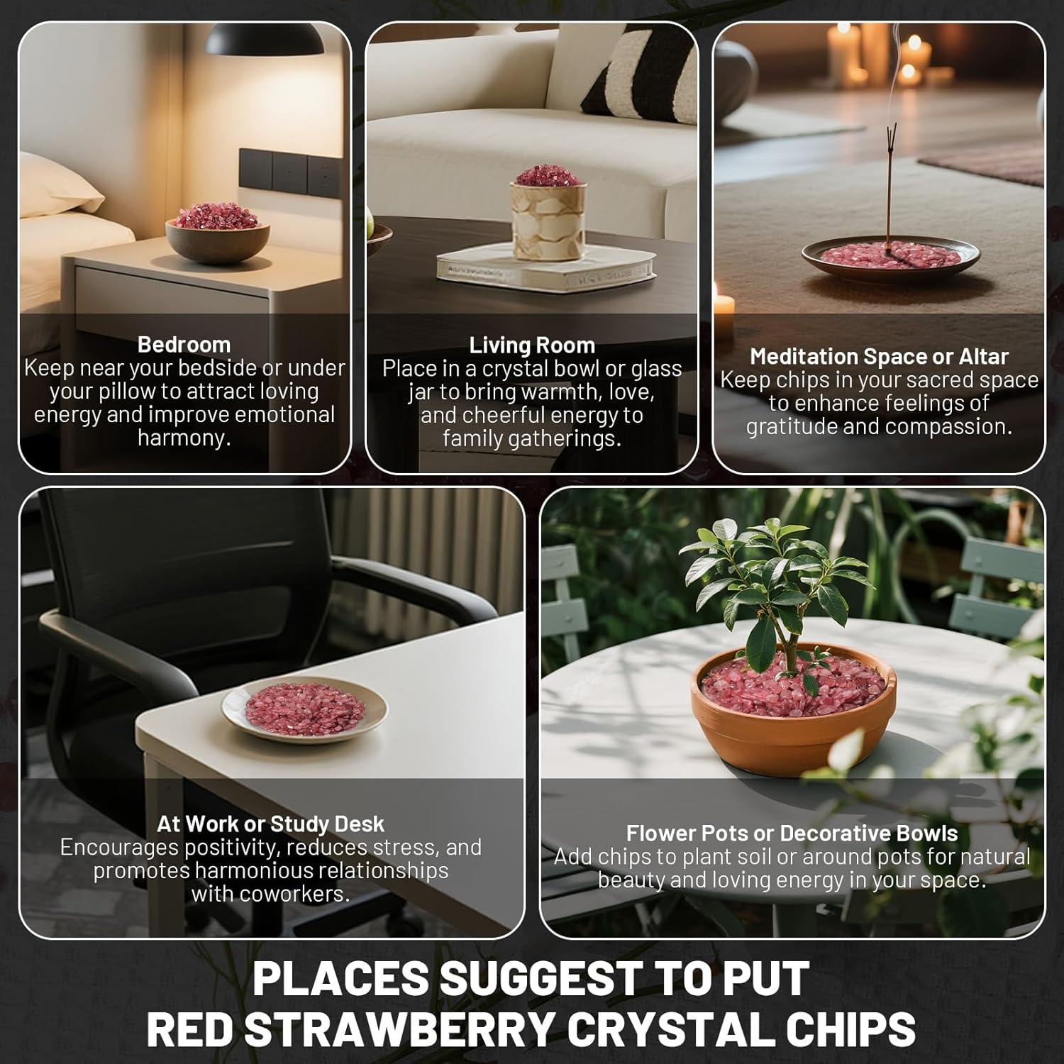 1.1lb Natural Crushed Red Strawberry Quartz Crystal Tumbled Chips-Healing Crystals Chips Bulk, Crushed Crystal Gemstones for Crafts, Beautiful Package for Gift(Red Strawberry Quartz)