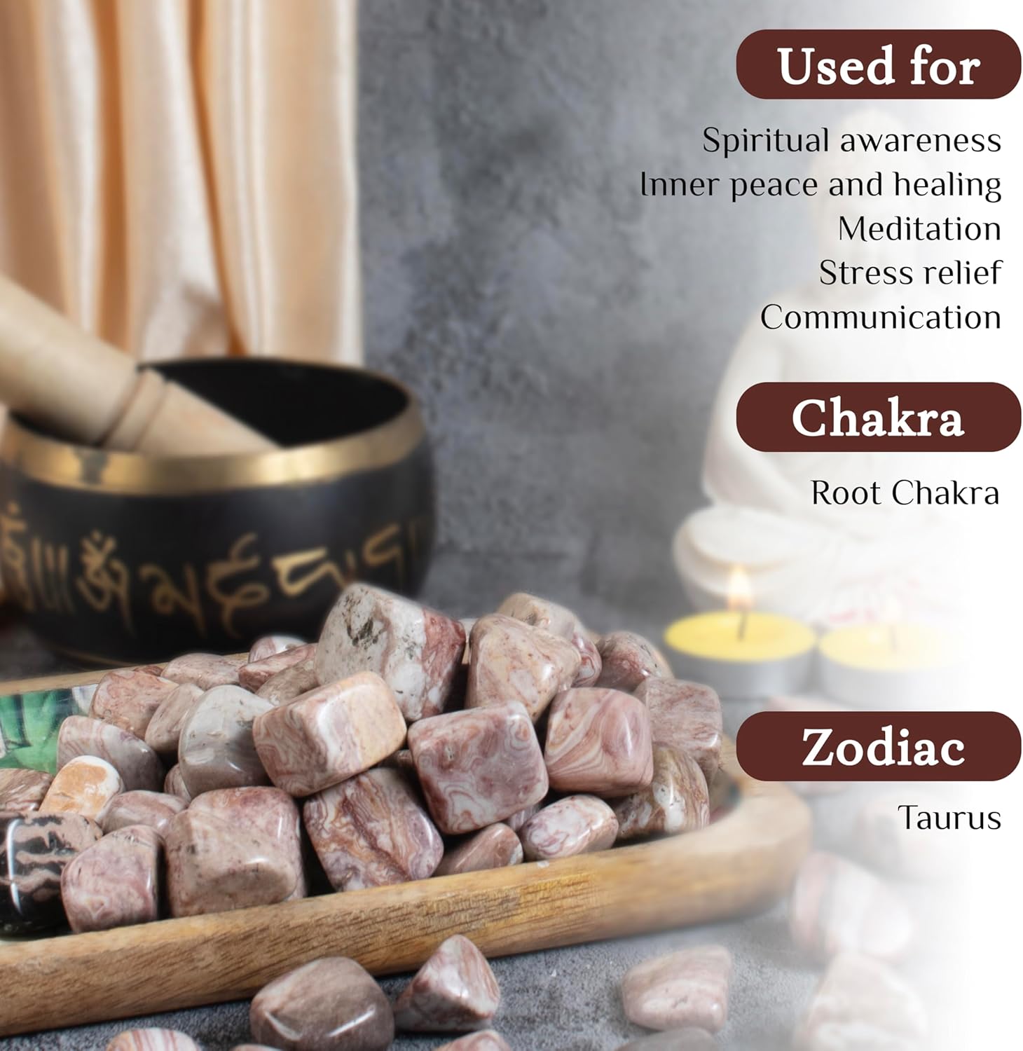 "Crocon 1LB Rosetta Jasper Tumbled Stones and Crystals Bulk 2000+ Carats Natural Crystal Kit for Reiki Healing Crystal Polished, Tumble Stones, Chakra Balancing, Reiki Gift, Home Decor Size : 20mm"