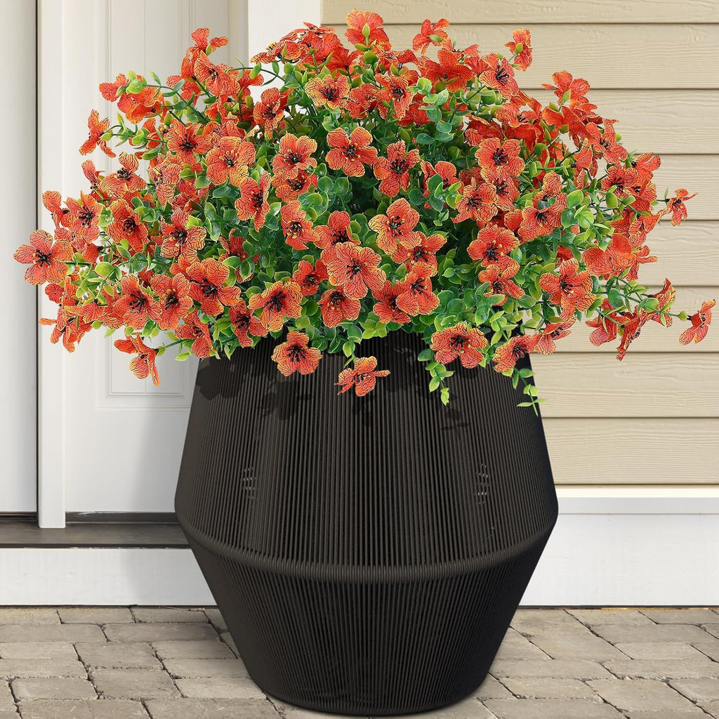 10 Bundles Artificial Faux Flowers for Outdoor,10Pcs Fake Flowers for Home Decor,Plastic Flowers Shrubs Lifelike Artificial Greenery Home Porch Stems Outside Deco(Orange)