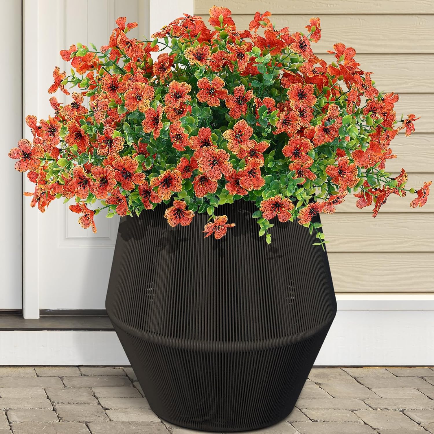 10 Bundles Artificial Faux Flowers for Outdoor,10Pcs Fake Flowers for Home Decor,Plastic Flowers Shrubs Lifelike Artificial Greenery Home Porch Stems Outside Deco(Orange)