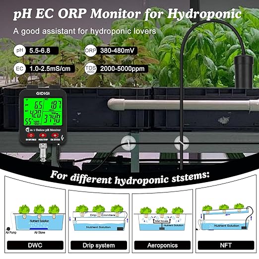 WiFi pH Salt Monitor Smart Water Quality Hydroponic pH EC Meter Digital pH TDS Salt EC Salt ORP Tester with Calibration Solution Kits for Fish Tank Salinity Tester for Saltwater Aquarium
