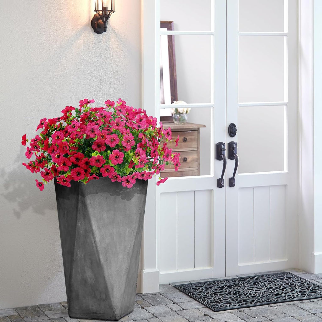 10 Bundles Artificial Faux Flowers for Outdoor,10Pcs Fake Flowers for Home Decor,Plastic Flowers Shrubs Lifelike Artificial Greenery Home Porch Stems Outside Decor(Rose Red)