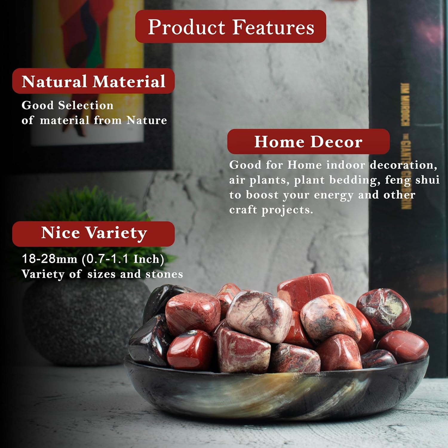 "Crocon 1LB Noreena Jasper Tumbled Stones and Crystals Bulk 2000+ Carats Natural Crystal Kit for Reiki Healing Crystal Polished, Tumble Stones, Chakra Balancing, Reiki Gift, Home Decor Size : 20mm "