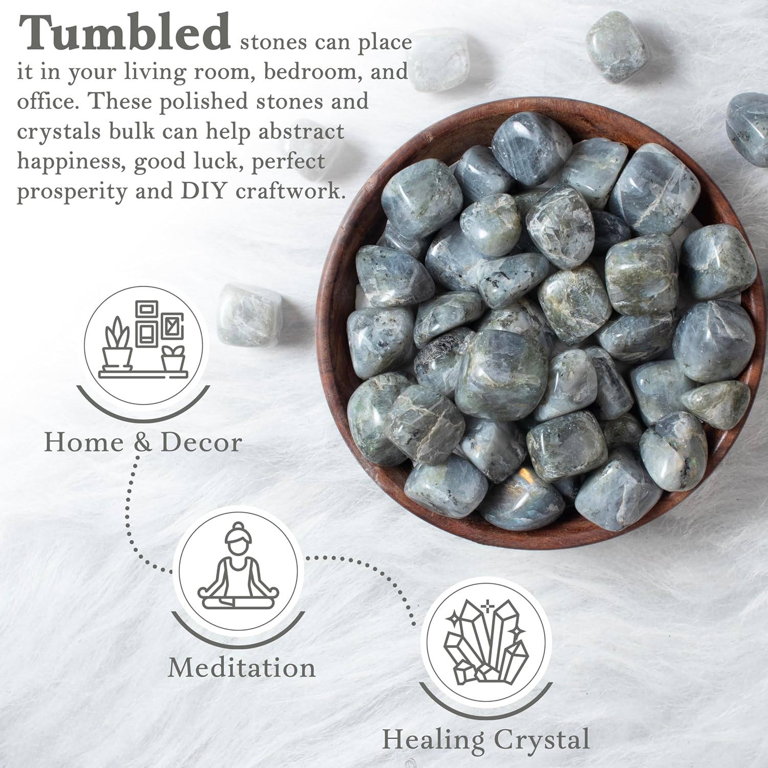 "Crocon 1LB Purple Labradorite Tumbled Stones and Crystals Bulk 2000+ Carats Natural Crystal Kit for Reiki Healing Crystal Polished, Tumble Stones, Chakra Balancing, Reiki Gift, Home Decor Size : 20mm"