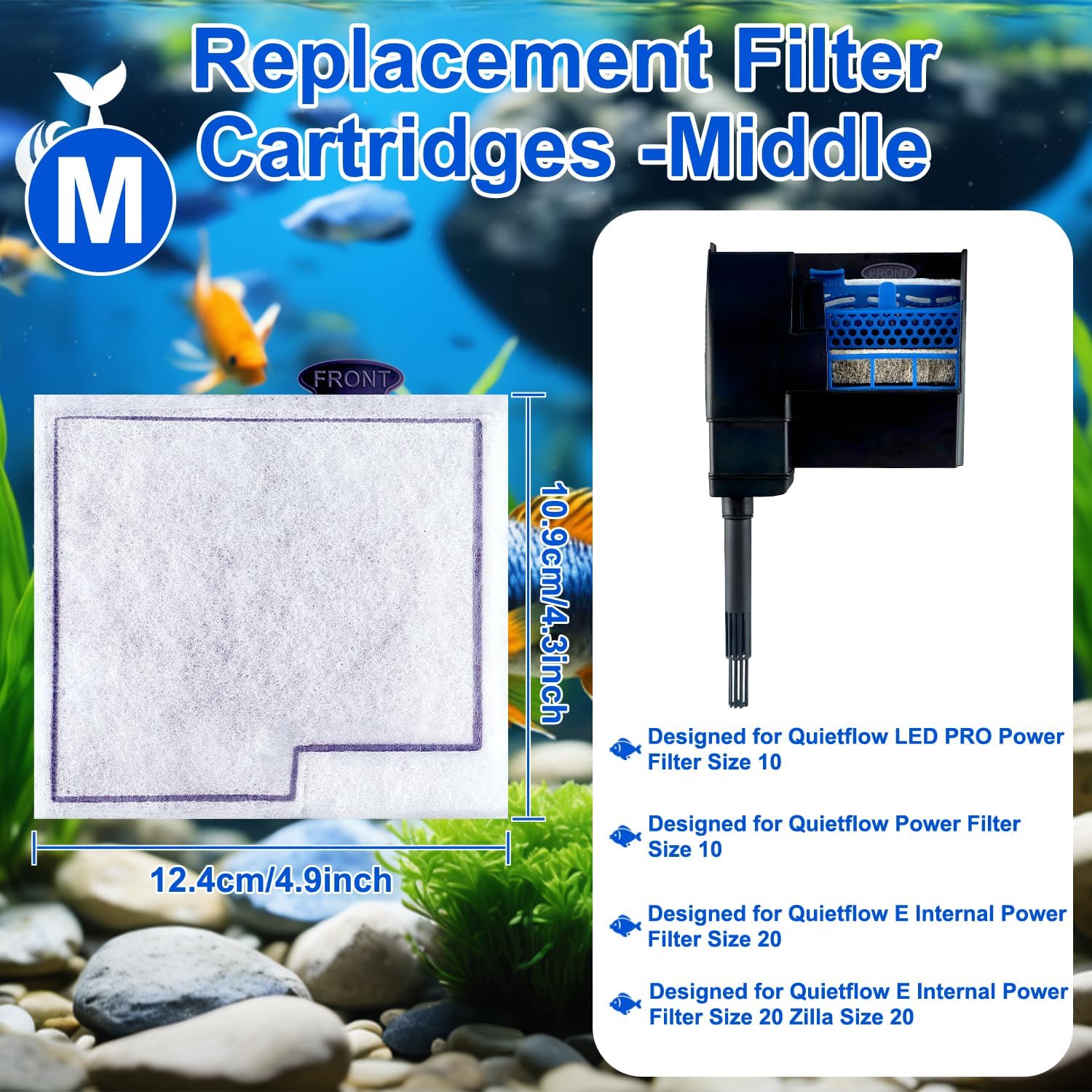 10 Pack Medium Filter Cartridges Compatible with Aqueon Replacement Filter Cartridges with Aqueon QuietFlow LED PRO Power Size 10 & E Internal Power Size 20