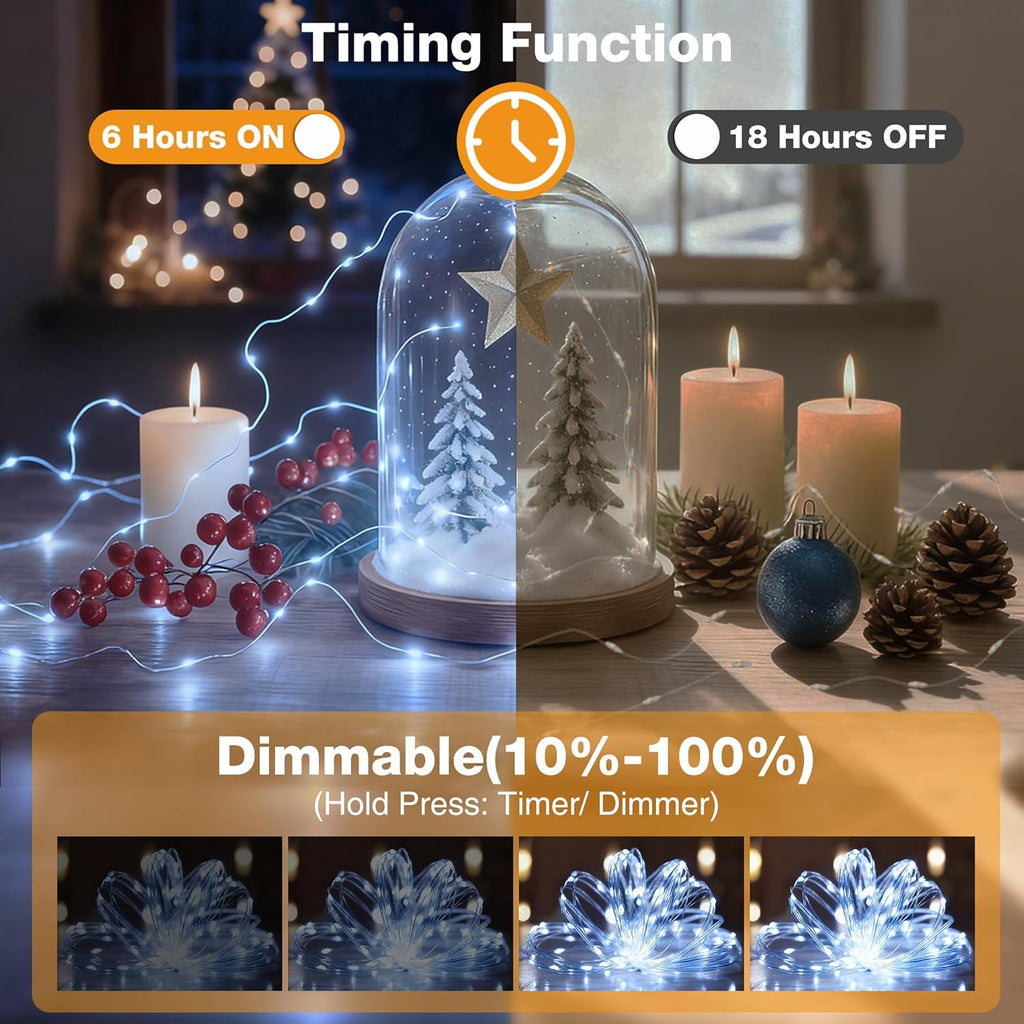 10 Pack 16FT 50 LED Fairy Lights Battery Operated with Timer, 8 Modes USB Mini Twinkle Light, Small String Lights for Christmas Tree Wreath Vase Bedroom DIY Wedding Decorations-Cold White
