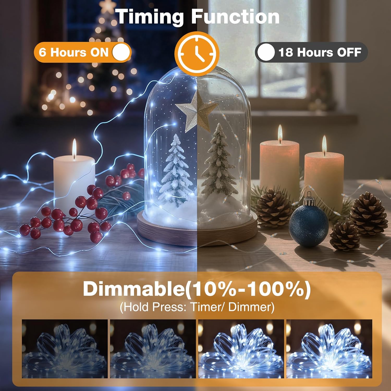 10 Pack 16FT 50 LED Fairy Lights Battery Operated with Timer, 8 Modes USB Mini Twinkle Light, Small String Lights for Christmas Tree Wreath Vase Bedroom DIY Wedding Decorations-Cold White