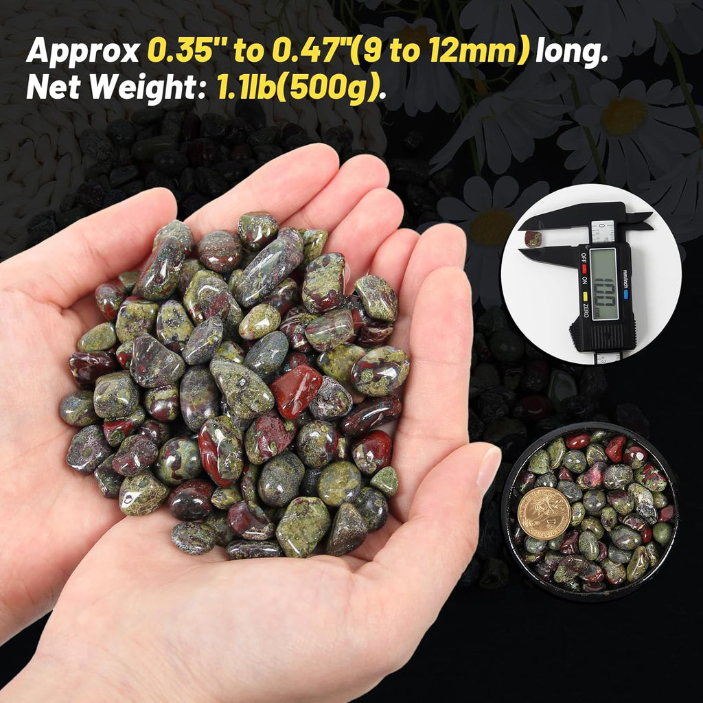 1.1lb Natural Crushed Bloodstone Quartz Crystal Tumbled Chips-Blood Stone Healing Crystals Chips Bulk, Crushed Crystal Gemstones for Crafts, Beautiful Package for Gift