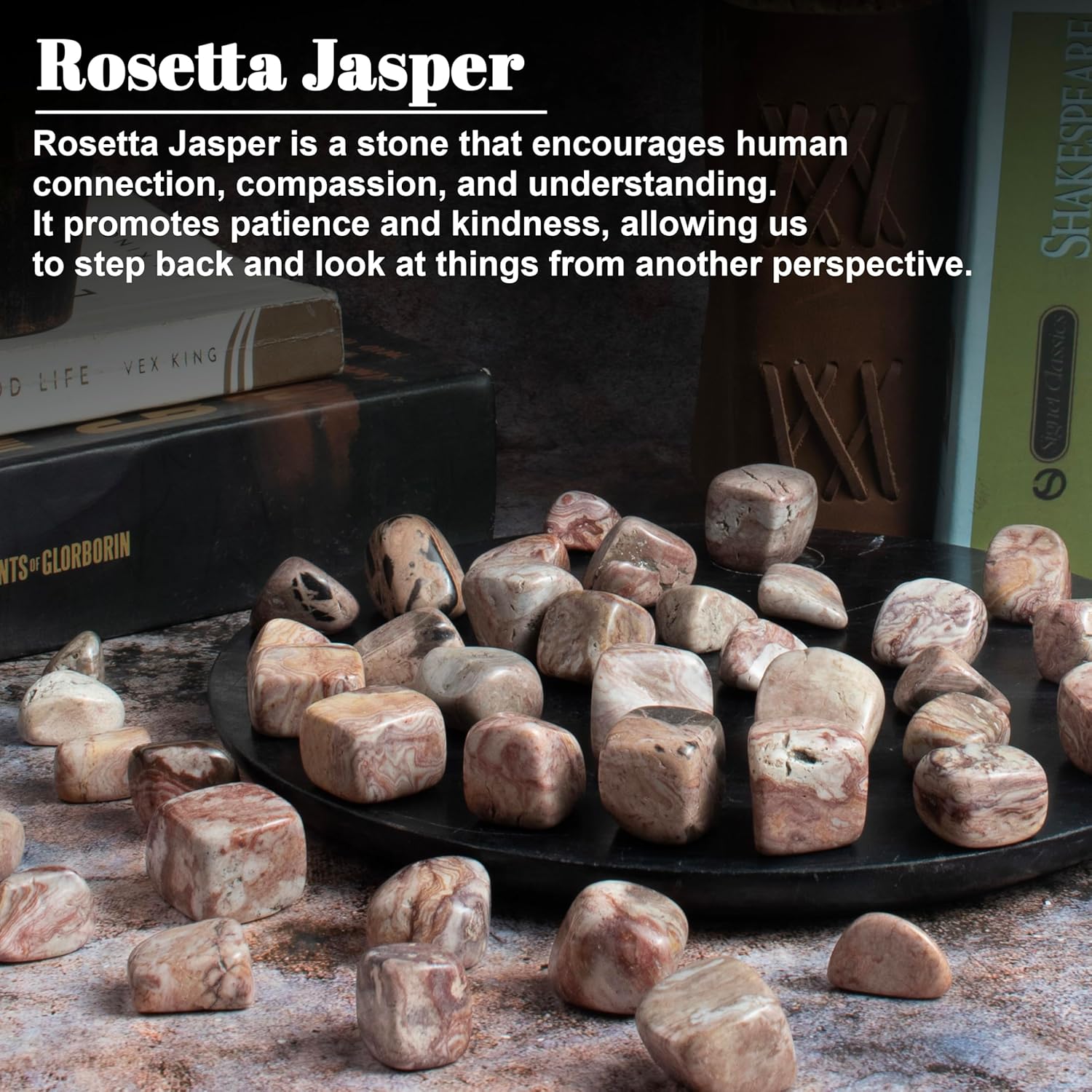 "Crocon 1LB Rosetta Jasper Tumbled Stones and Crystals Bulk 2000+ Carats Natural Crystal Kit for Reiki Healing Crystal Polished, Tumble Stones, Chakra Balancing, Reiki Gift, Home Decor Size : 20mm"