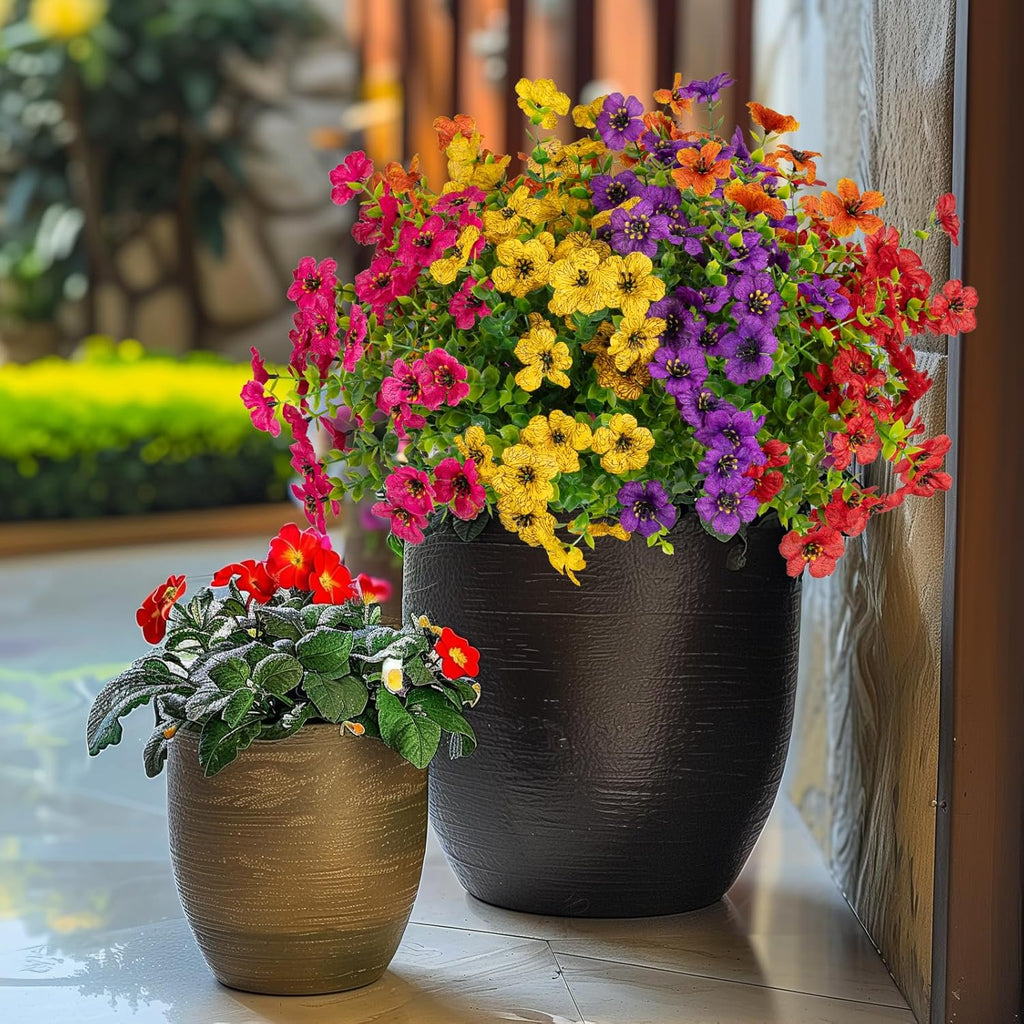 10 Bundles Artificial Faux Flowers for Outdoor,10Pcs Fake Flowers for Home Decor,Plastic Flowers Shrubs Lifelike Artificial Greenery Home Porch Stems Outside Decor(Mix)