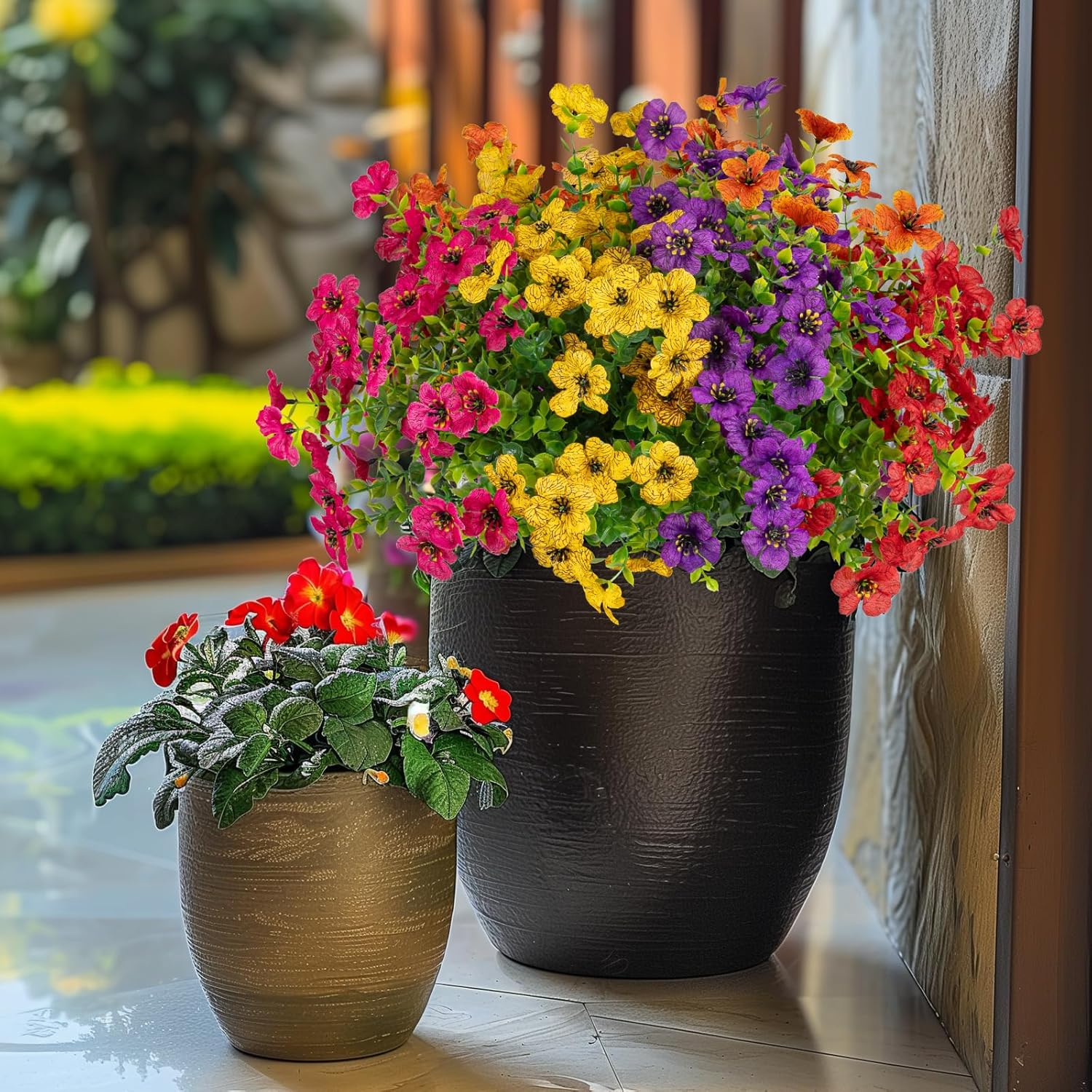 10 Bundles Artificial Faux Flowers for Outdoor,10Pcs Fake Flowers for Home Decor,Plastic Flowers Shrubs Lifelike Artificial Greenery Home Porch Stems Outside Decor(Mix)