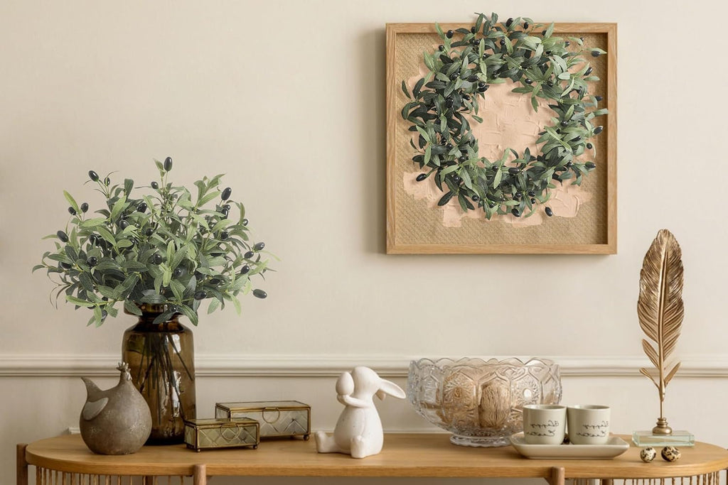 10 Pcs 11.8" Artificial Olive Leaves Stems, Realistic Faux Plants Olive Tree Branches for Vase Decor, Wedding Centerpieces, Farmhouse Home Party Decor