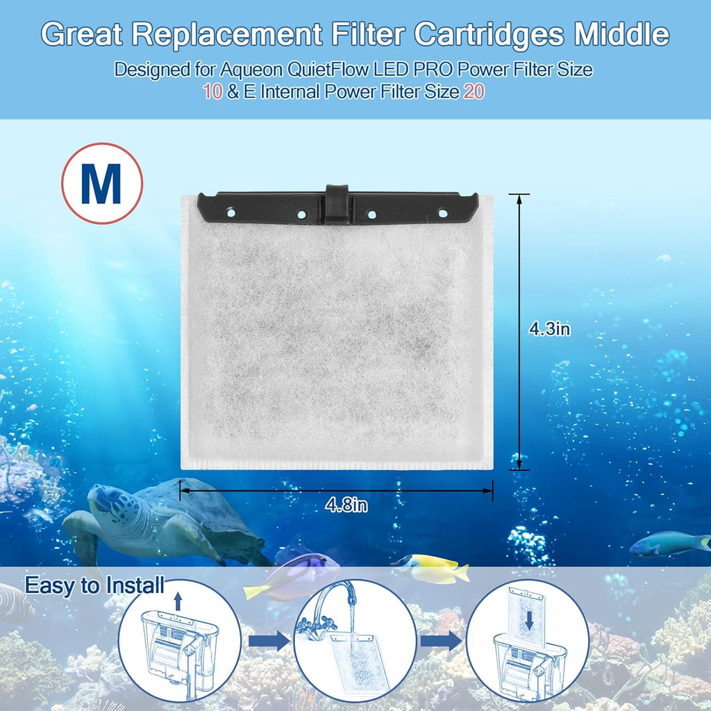 10 Pack Medium Aquarium Filter Cartridges for Aqueon QuietFlow LED PRO Power Filter Size 10 & E Internal Power Filter Size 20
